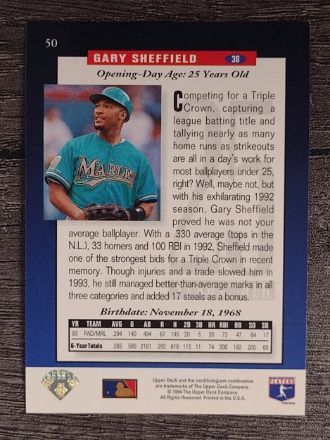 1994 Upper Deck #50 Gary Sheffield FUT