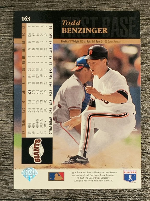 1994 Upper Deck #163 Todd Benzinger