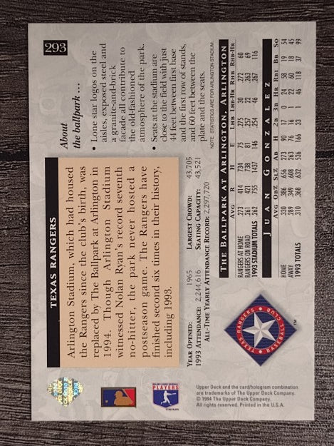 1994 Upper Deck #293 Juan Gonzalez HFA