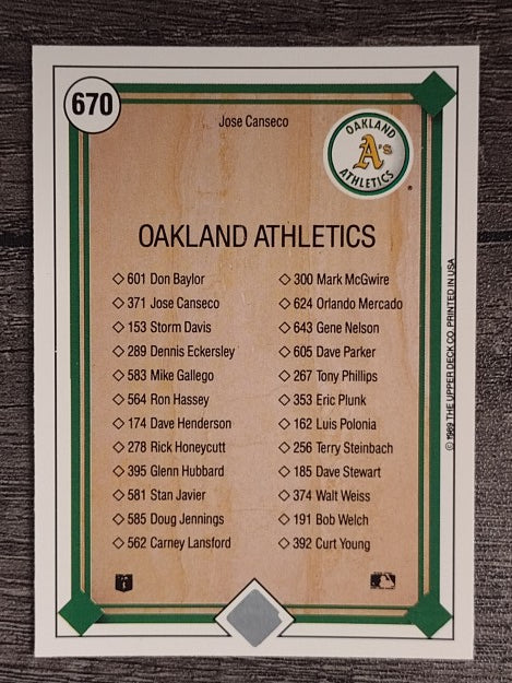 1989 Upper Deck #670 Jose Canseco TC