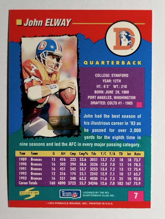 1994 Score Gold Zone #7 John Elway