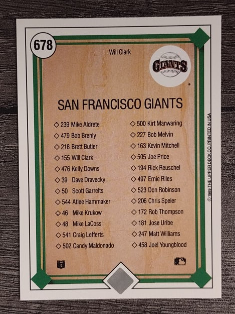 1989 Upper Deck #678 Will Clark TC