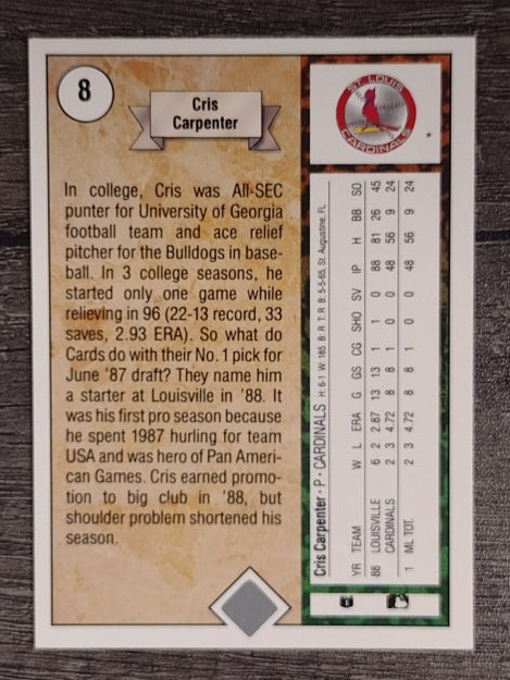 1989 Upper Deck #8 Cris Carpenter RC