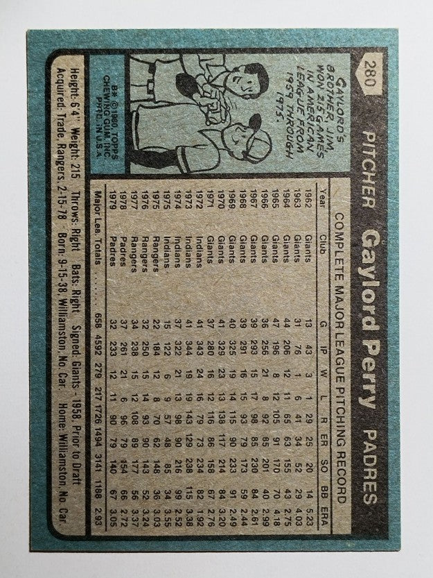 1980 Topps #280 Gaylord Perry (EXMT)