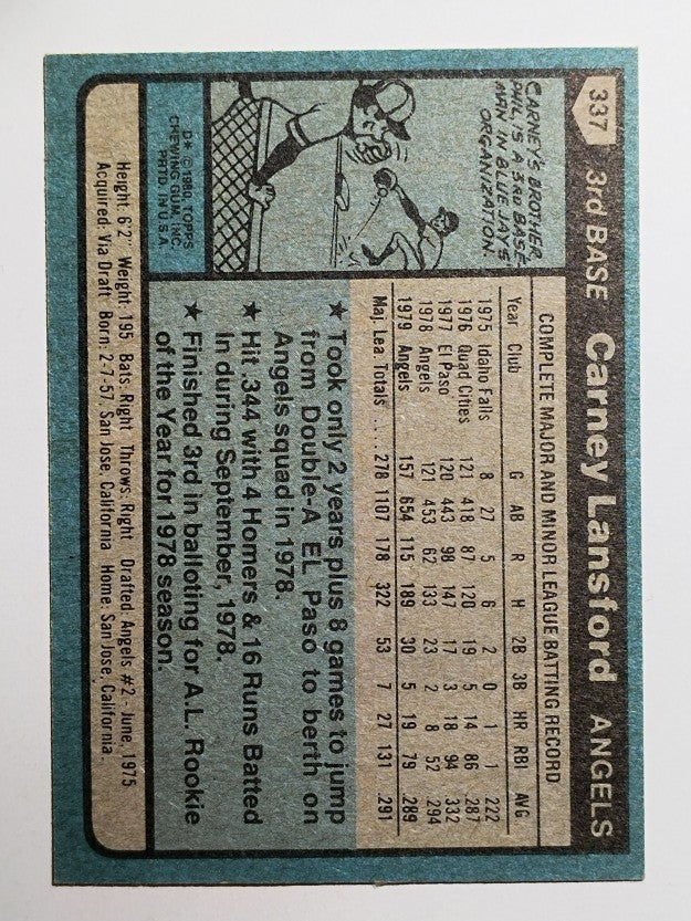 1980 Topps #337 Carney Lansford (EX)