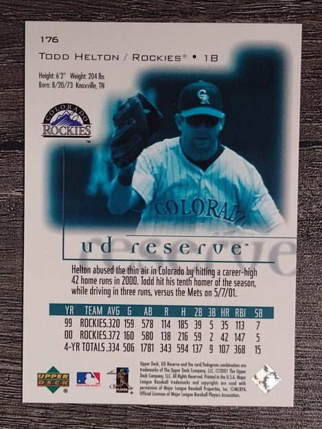 2001 UD Reserve #176 Todd Helton