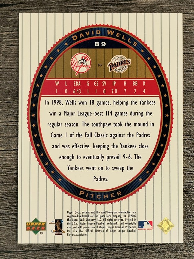 2002 Upper Deck World Series Heroes #89 David Wells