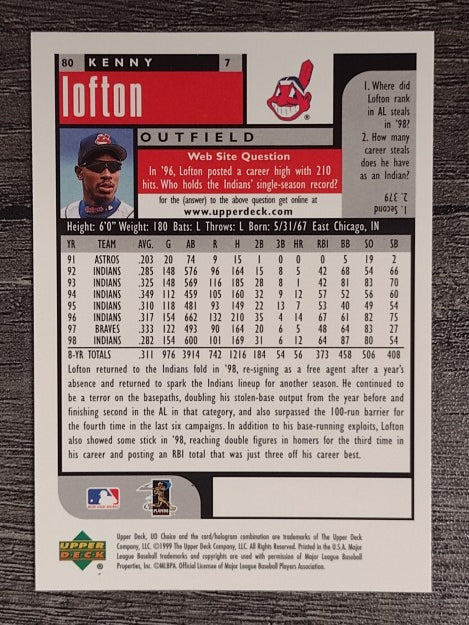 1999 UD Choice #80 Kenny Lofton