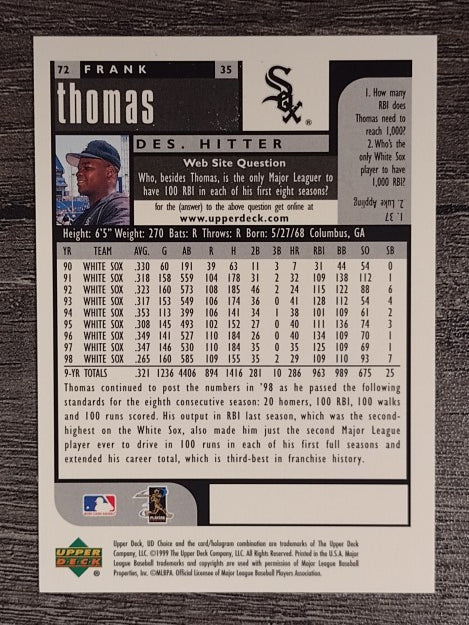 1999 UD Choice #72 Frank Thomas