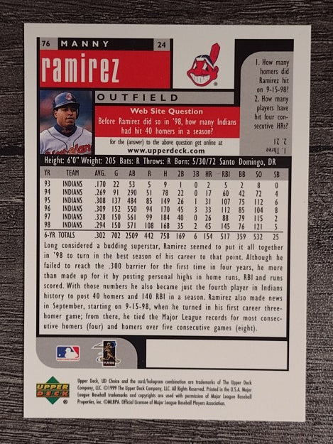 1999 UD Choice #76 Manny Ramirez