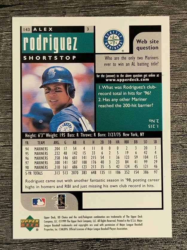 1999 UD Choice #143 Alex Rodriguez