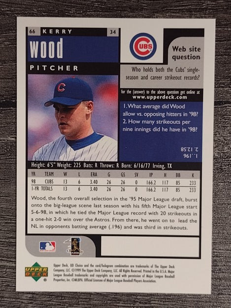 1999 UD Choice #66 Kerry Wood