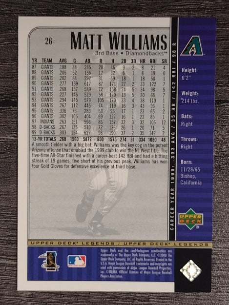 2000 Upper Deck Legends #26 Matt Williams