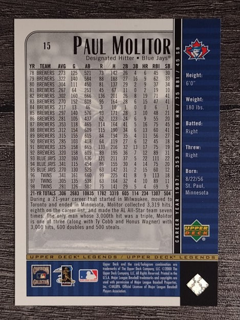 2000 Upper Deck Legends #15 Paul Molitor