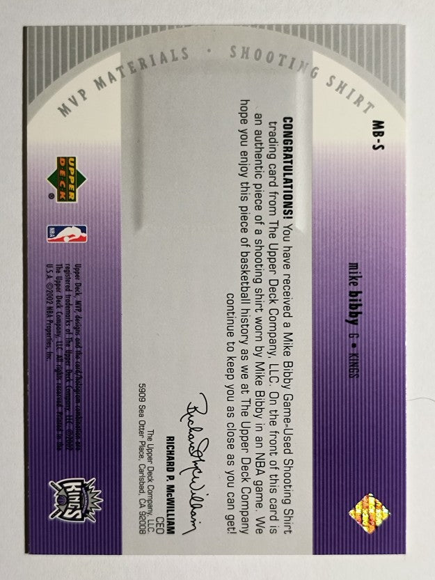 2002-03 Upper Deck MVP Materials Shooting Shirt #MBS Mike Bibby