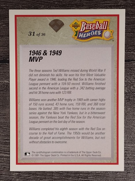 1992 Upper Deck Williams Heroes #31 Ted Williams