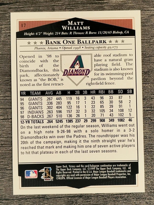 1999 Upper Deck Victory #17 Matt Williams