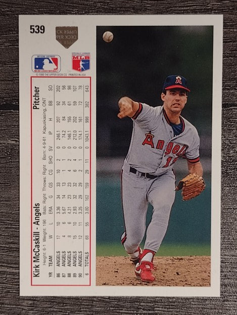 1991 Upper Deck #539 Kirk McCaskill