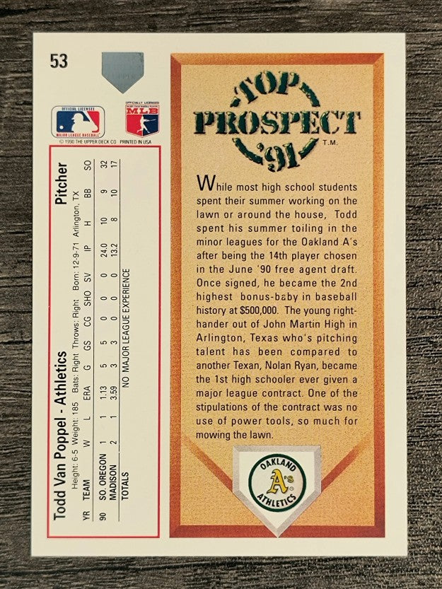1991 Upper Deck #53 Todd Van Poppel RC