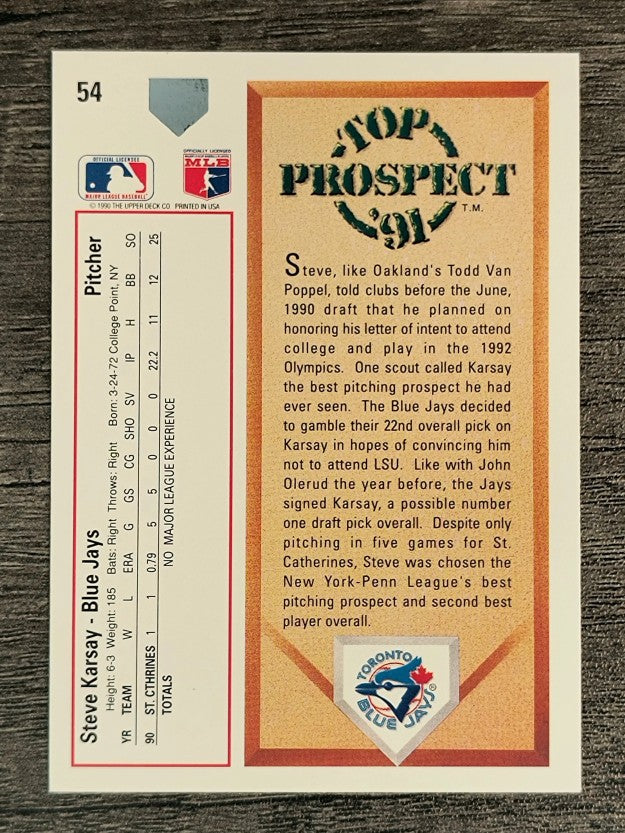 1991 Upper Deck #54 Steve Karsay RC