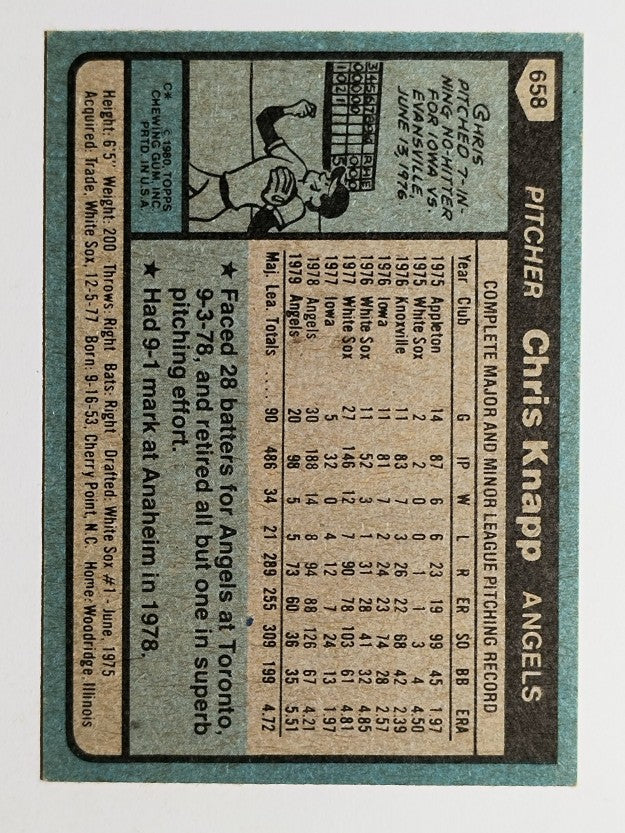 1980 Topps #658 Chris Knapp (EXMT)