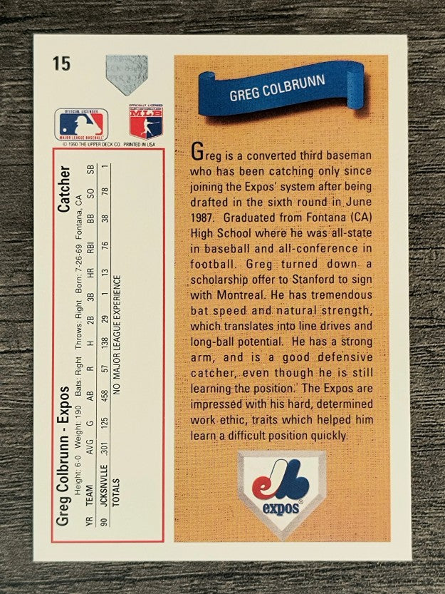 1991 Upper Deck #15 Greg Colbrunn RC