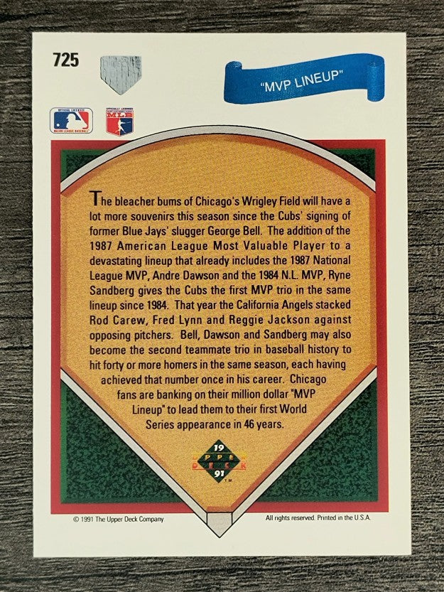 1991 Upper Deck #725 Andre Dawson/George Bell/Ryne Sandberg
