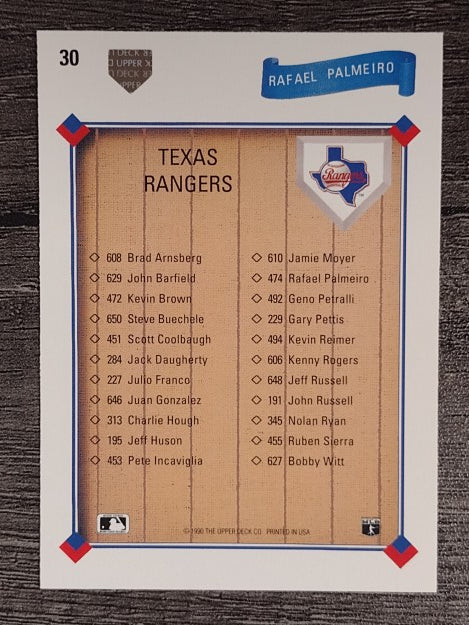 1991 Upper Deck #30 Rafael Palmeiro TC