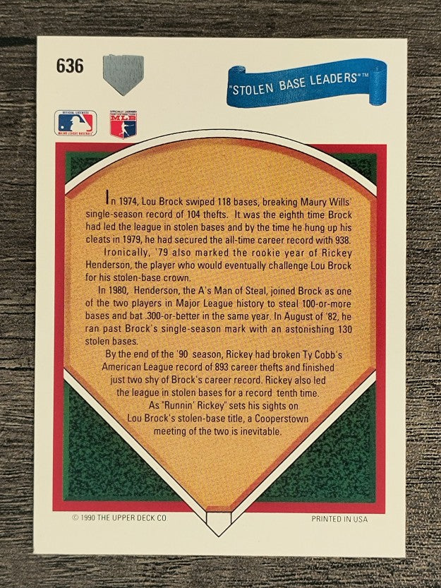 1991 Upper Deck #636A Rickey Henderson SB/Lou Brock no date on card