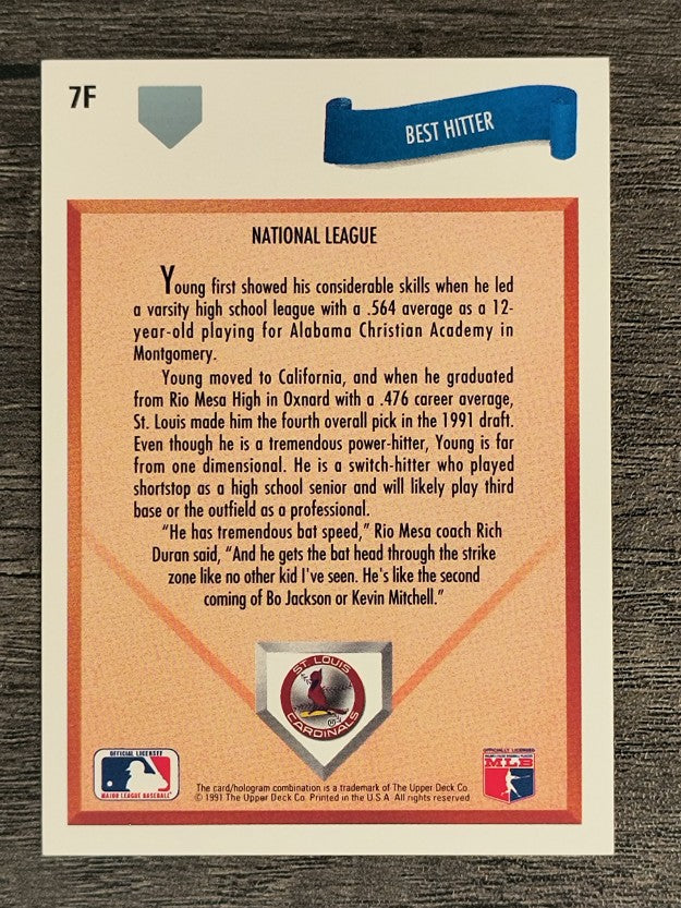 1991 Upper Deck Final Edition #7F Dmitri Young RC