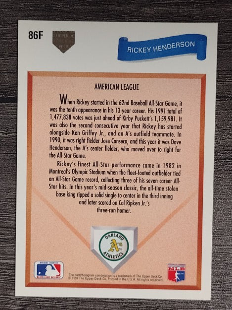1991 Upper Deck Final Edition #86F Rickey Henderson AS