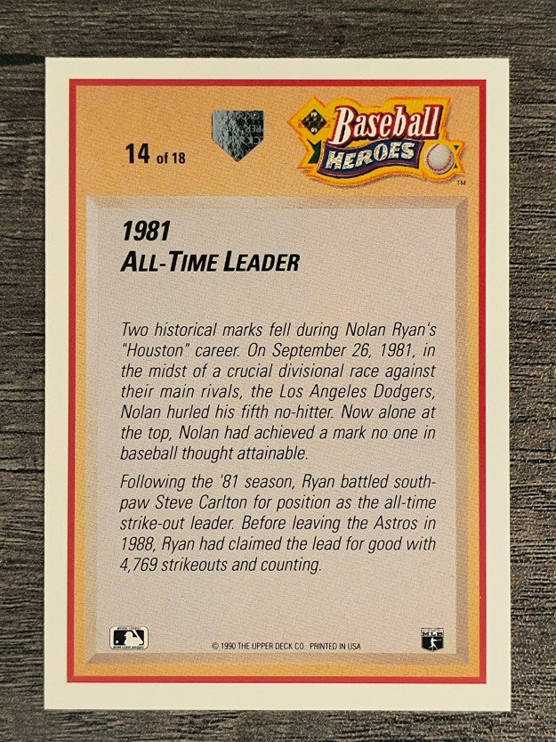 1991 Upper Deck Ryan Heroes #14 Nolan Ryan