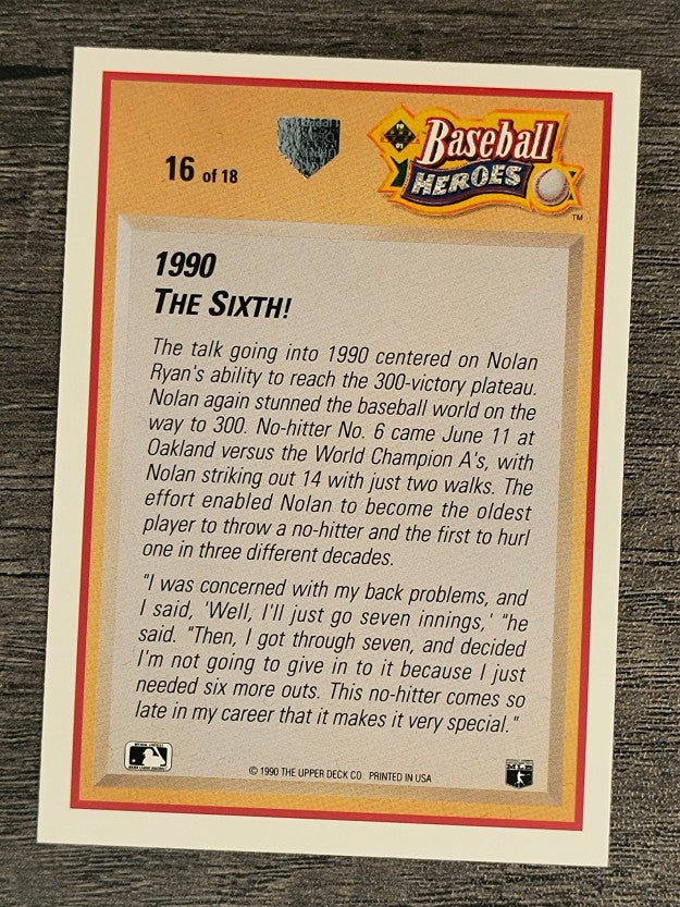 1991 Upper Deck Ryan Heroes #16 Nolan Ryan
