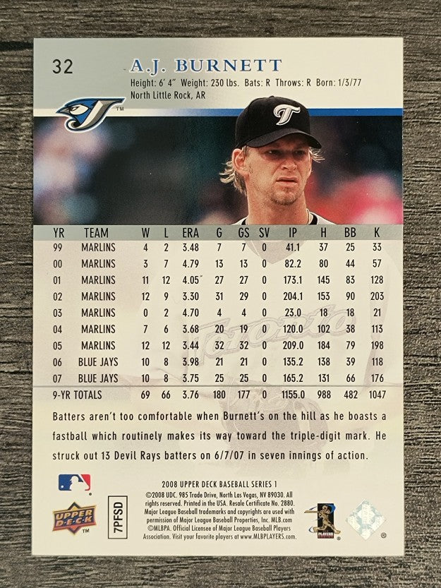 2008 Upper Deck #32 A.J. Burnett