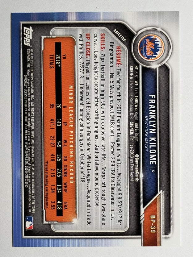2019 Bowman Prospects #BP39 Franklyn Kilome