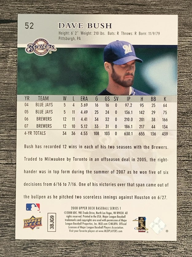 2008 Upper Deck #52 Dave Bush
