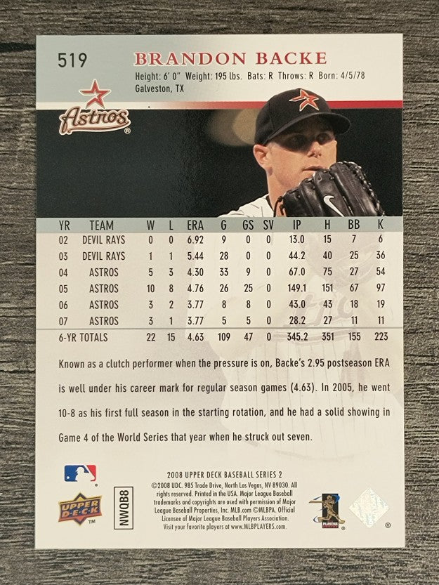 2008 Upper Deck #519 Brandon Backe