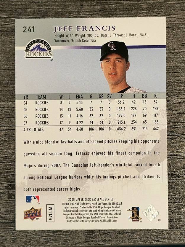 2008 Upper Deck #241 Jeff Francis