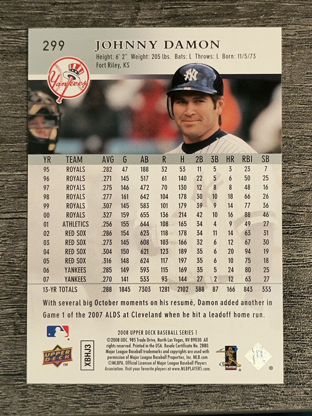 2008 Upper Deck #299 Johnny Damon