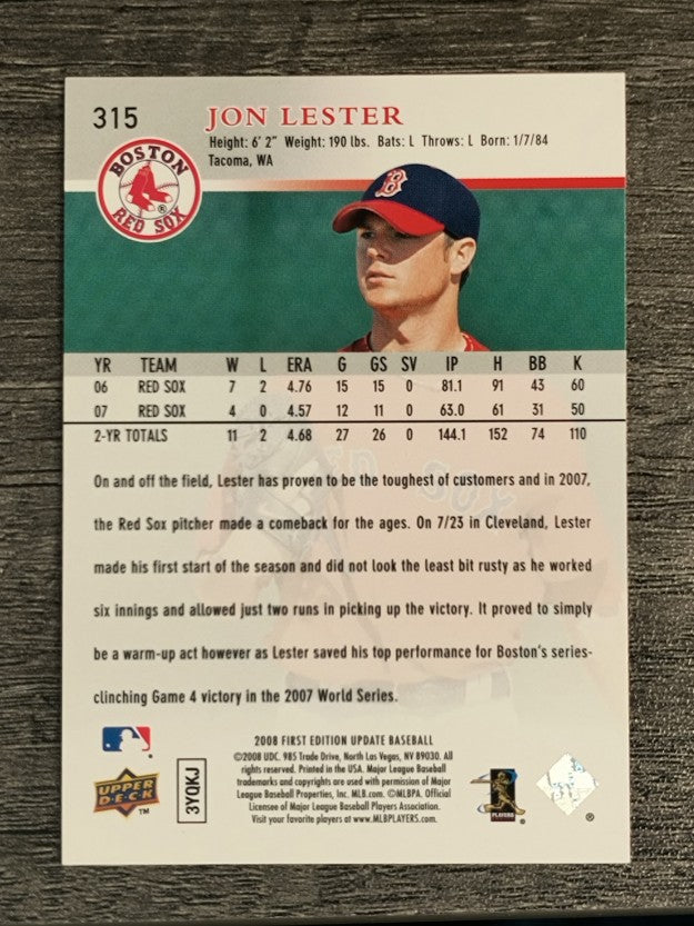 2008 Upper Deck First Edition #315 Jon Lester