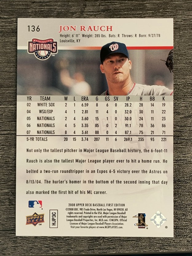 2008 Upper Deck First Edition #136 Jon Rauch