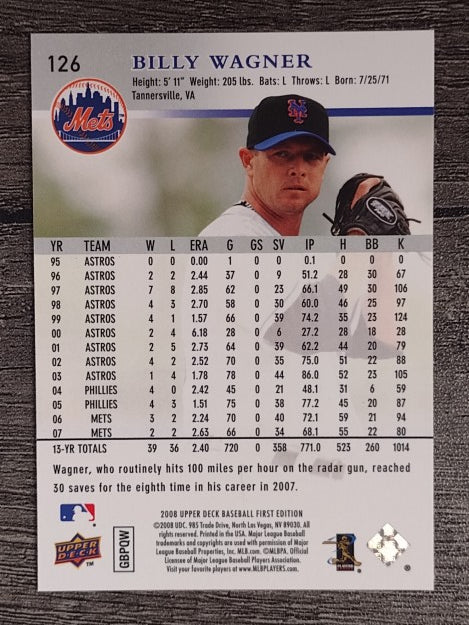 2008 Upper Deck First Edition #126 Billy Wagner