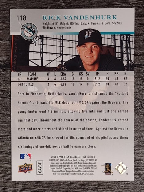 2008 Upper Deck First Edition #118 Rick Vanden Hurk
