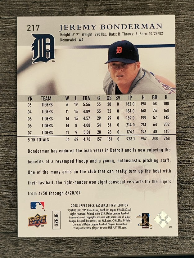 2008 Upper Deck First Edition #217 Jeremy Bonderman