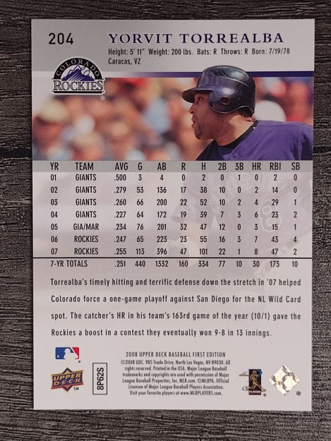 2008 Upper Deck First Edition #204 Yorvit Torrealba