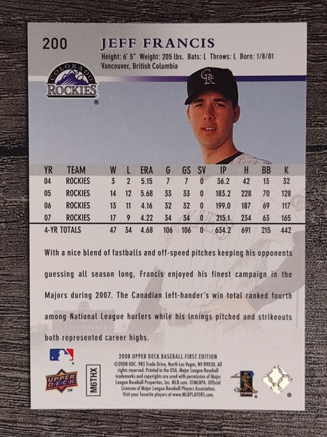 2008 Upper Deck First Edition #200 Jeff Francis