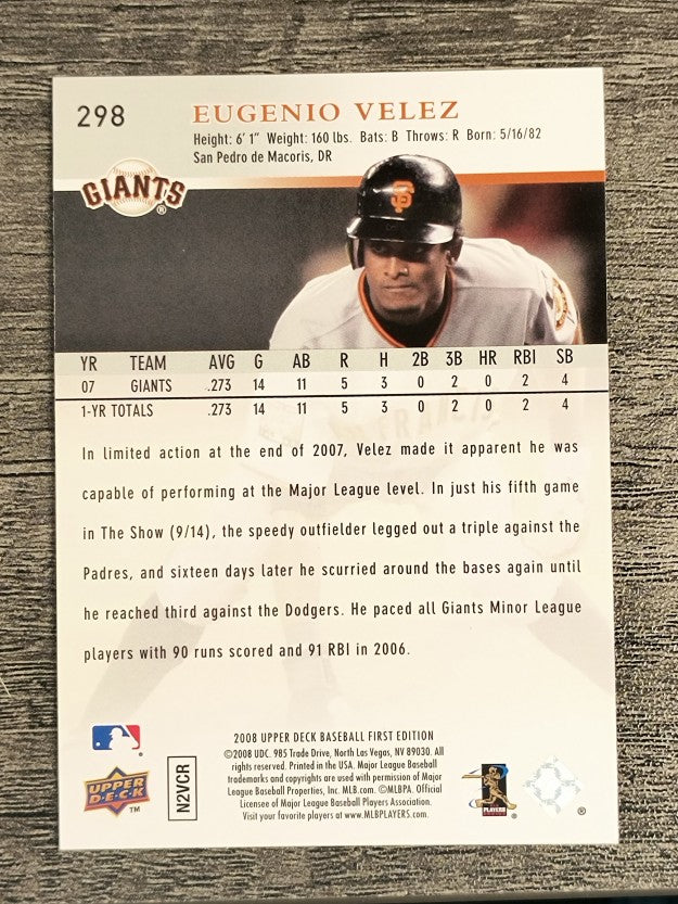2008 Upper Deck First Edition #298 Eugenio Velez RC