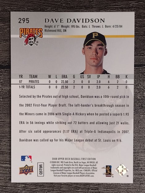 2008 Upper Deck First Edition #295 Dave Davidson RC