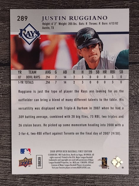 2008 Upper Deck First Edition #289 Justin Ruggiano RC