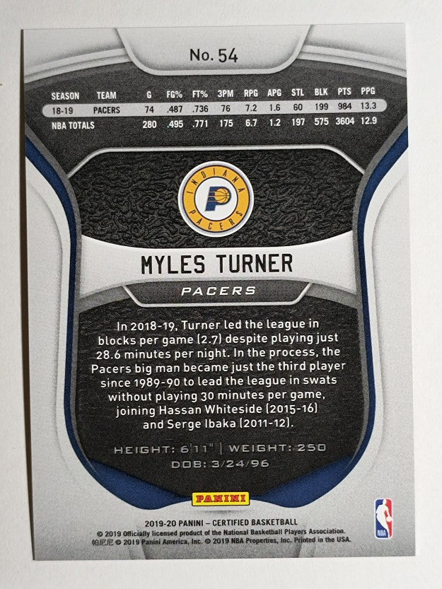 2019-20 Certified Mirror Red #54 Myles Turner